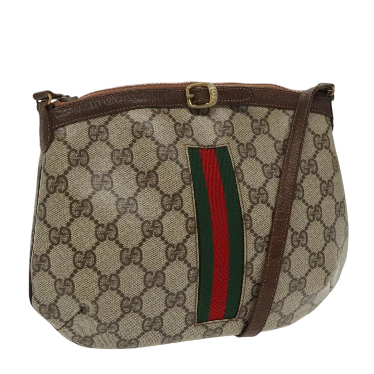 GUCCI GG Supreme Web Sherry Line Shoulder Bag PVC Beige Red Green Auth 99352