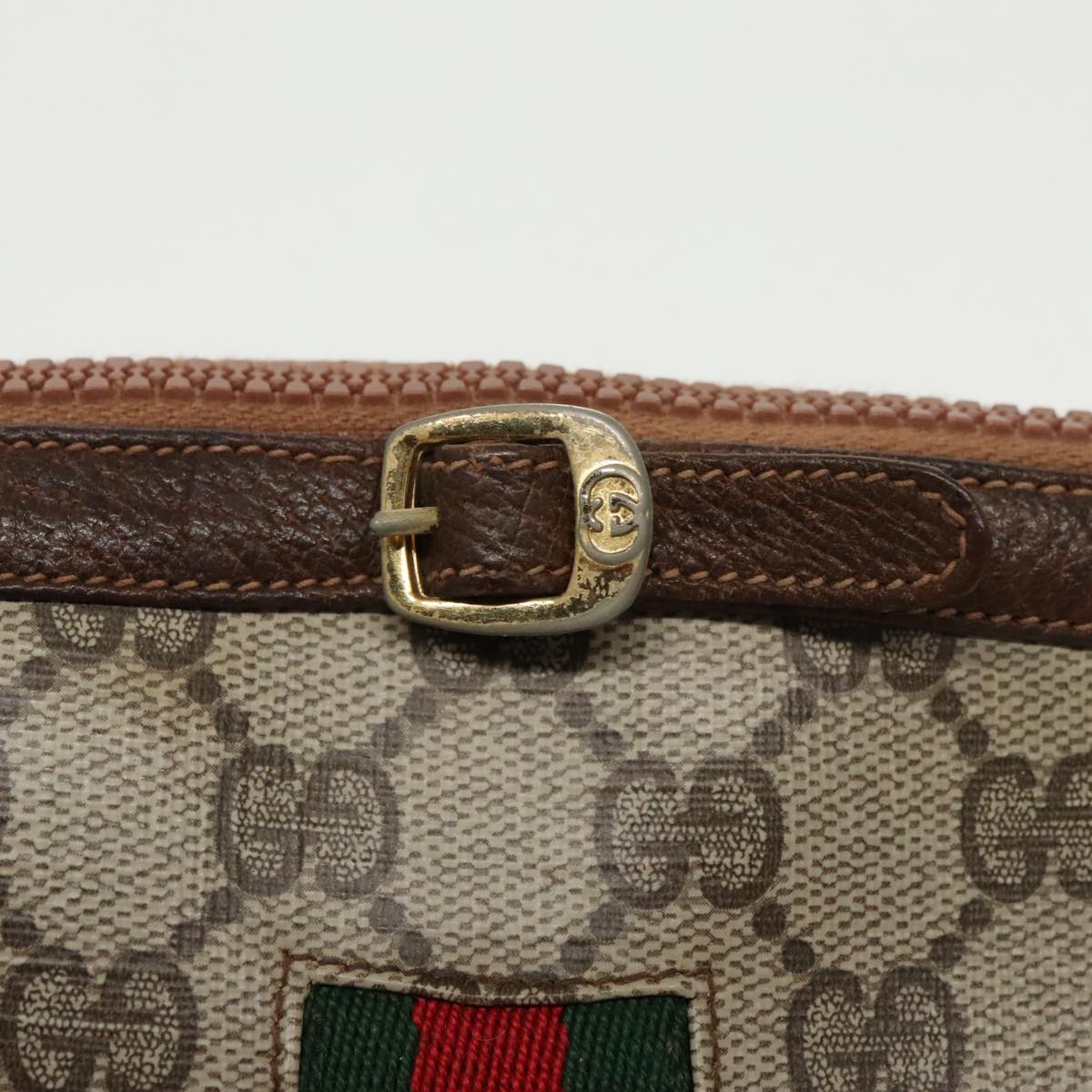 GUCCI GG Supreme Web Sherry Line Shoulder Bag PVC Beige Red Green Auth 99352