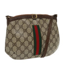 GUCCI GG Supreme Web Sherry Line Umhängetasche PVC Beige Rot Grün Auth 99352-1