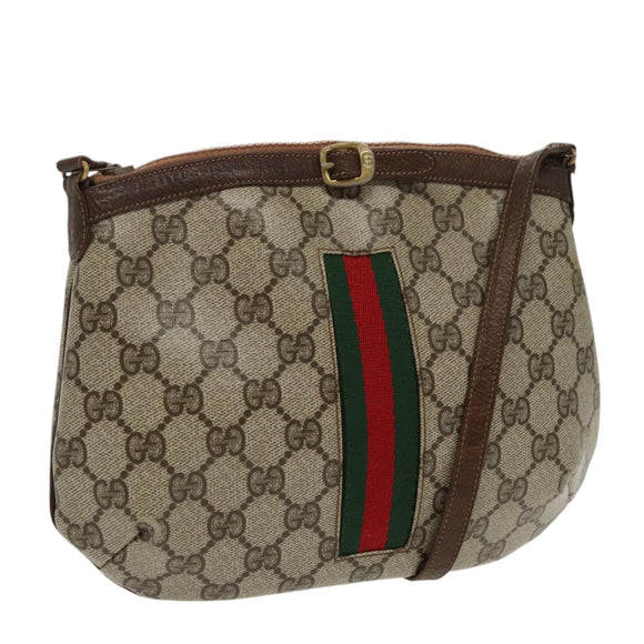 GUCCI GG Supreme Web Sherry Line Umhängetasche PVC Beige Rot Grün Auth 99352