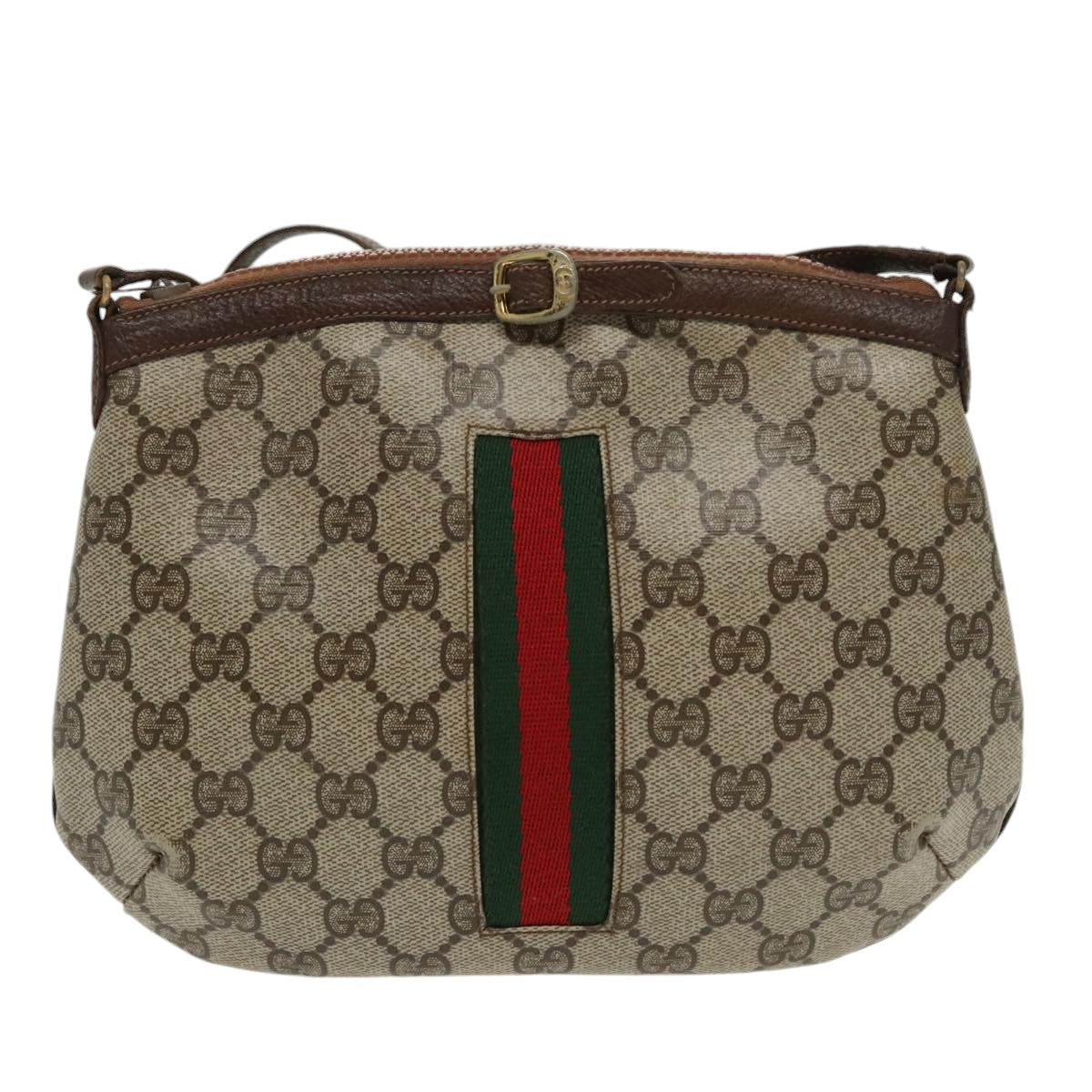 GUCCI GG Supreme Web Sherry Line Shoulder Bag PVC Beige Red Green Auth 99352 - 0