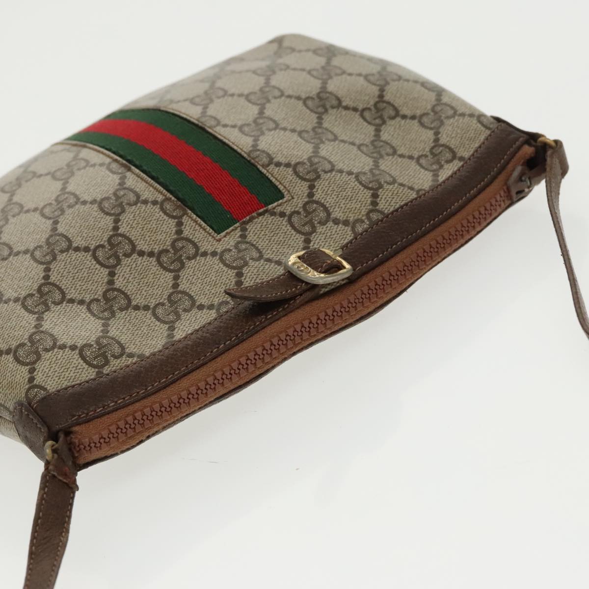 GUCCI GG Supreme Web Sherry Line Shoulder Bag PVC Beige Red Green Auth 99352