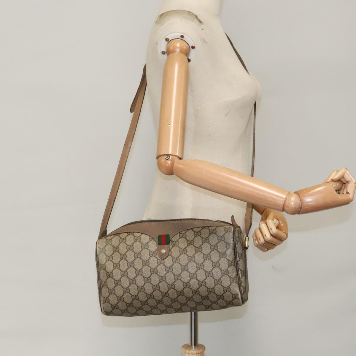 GUCCI GG Supreme Web Sherry Line Shoulder Bag PVC Beige 89 02 017 Auth 99353