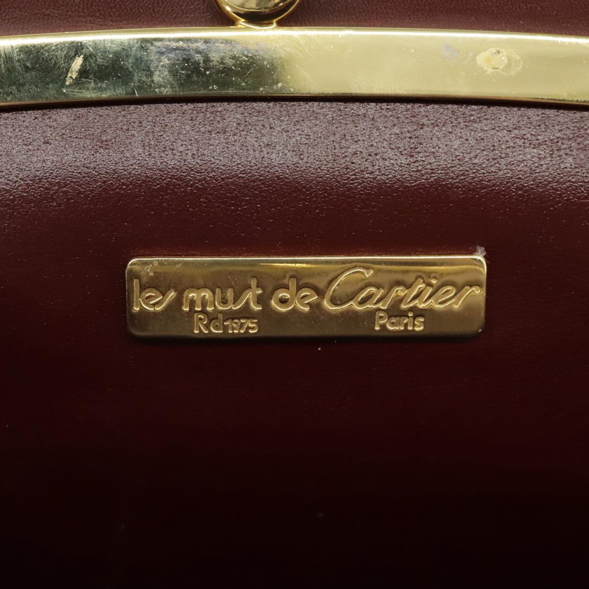 CARTIER Shoulder Bag Leather Gold Wine Red Auth 99354