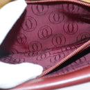 CARTIER Shoulder Bag Leather Beige Wine Red Auth 99355-21