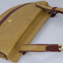 CARTIER Shoulder Bag Leather Beige Wine Red Auth 99355-6