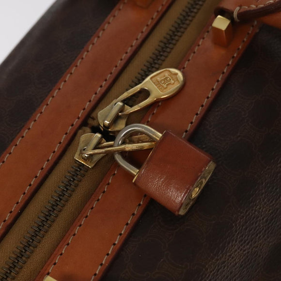 CELINE Macadam Canvas Boston Bag PVC Leather Brown Gold Auth 99360