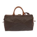 CELINE Macadam Canvas Boston Bag PVC Leather Brown Gold Auth 99360-2