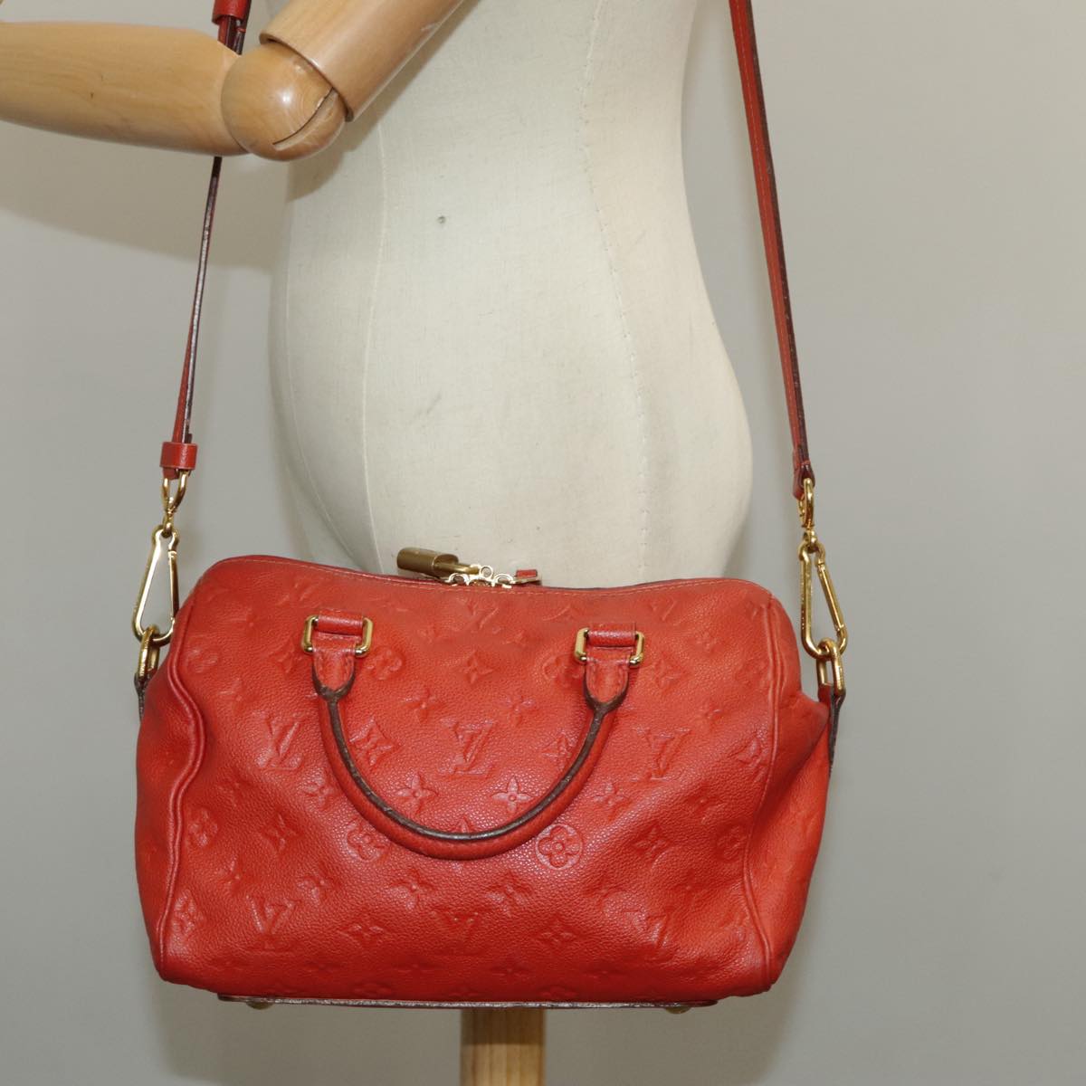 LOUIS VUITTON Empreinte Speedy Bandouliere 25 Bag 2way Scarlet M44145 Auth 99373