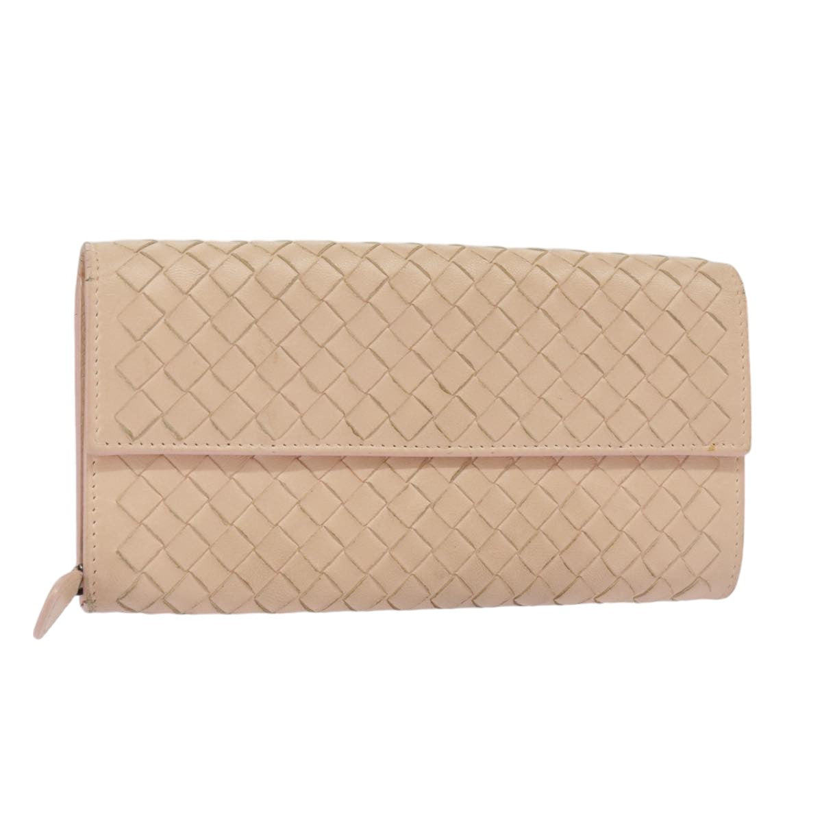 BOTTEGA VENETA INTRECCIATO Long Wallet Leather Pink Auth 99379