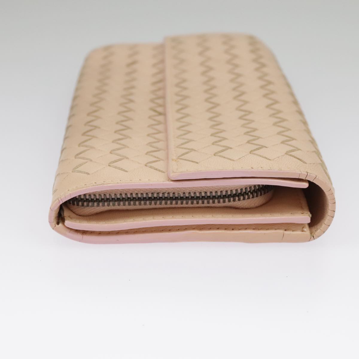 BOTTEGA VENETA INTRECCIATO Long Wallet Leather Pink Auth 99379