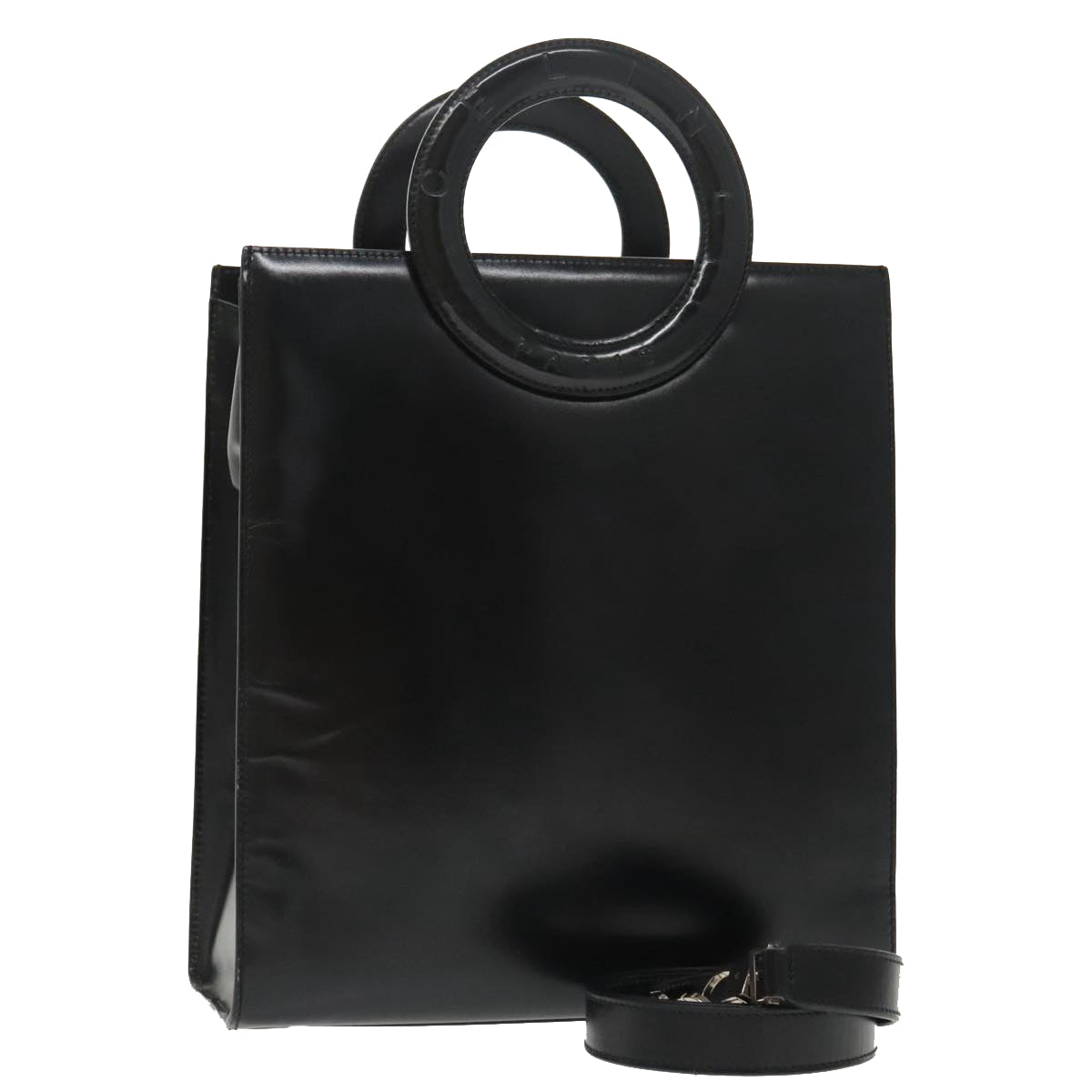 CELINE Hand Bag Leather 2way Black Auth 99381