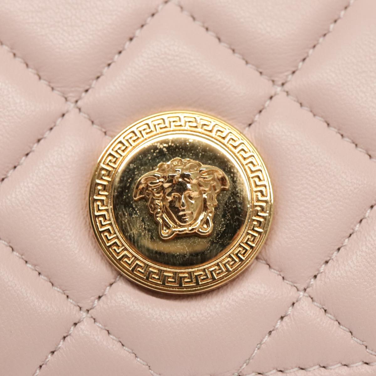 VERSACE Chain Wallet Leather Pink Gold Auth 99393