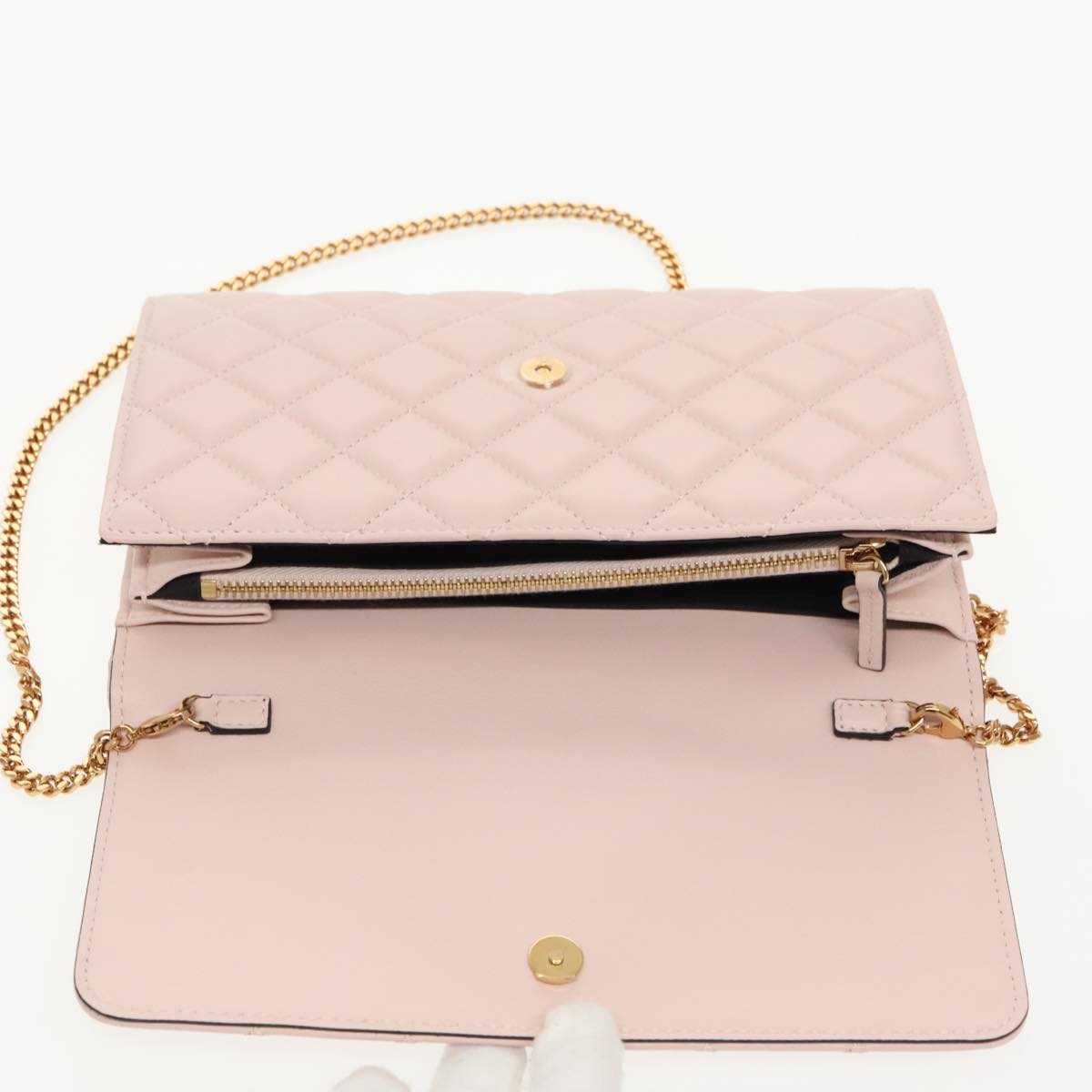 VERSACE Chain Wallet Leather Pink Gold Auth 99393