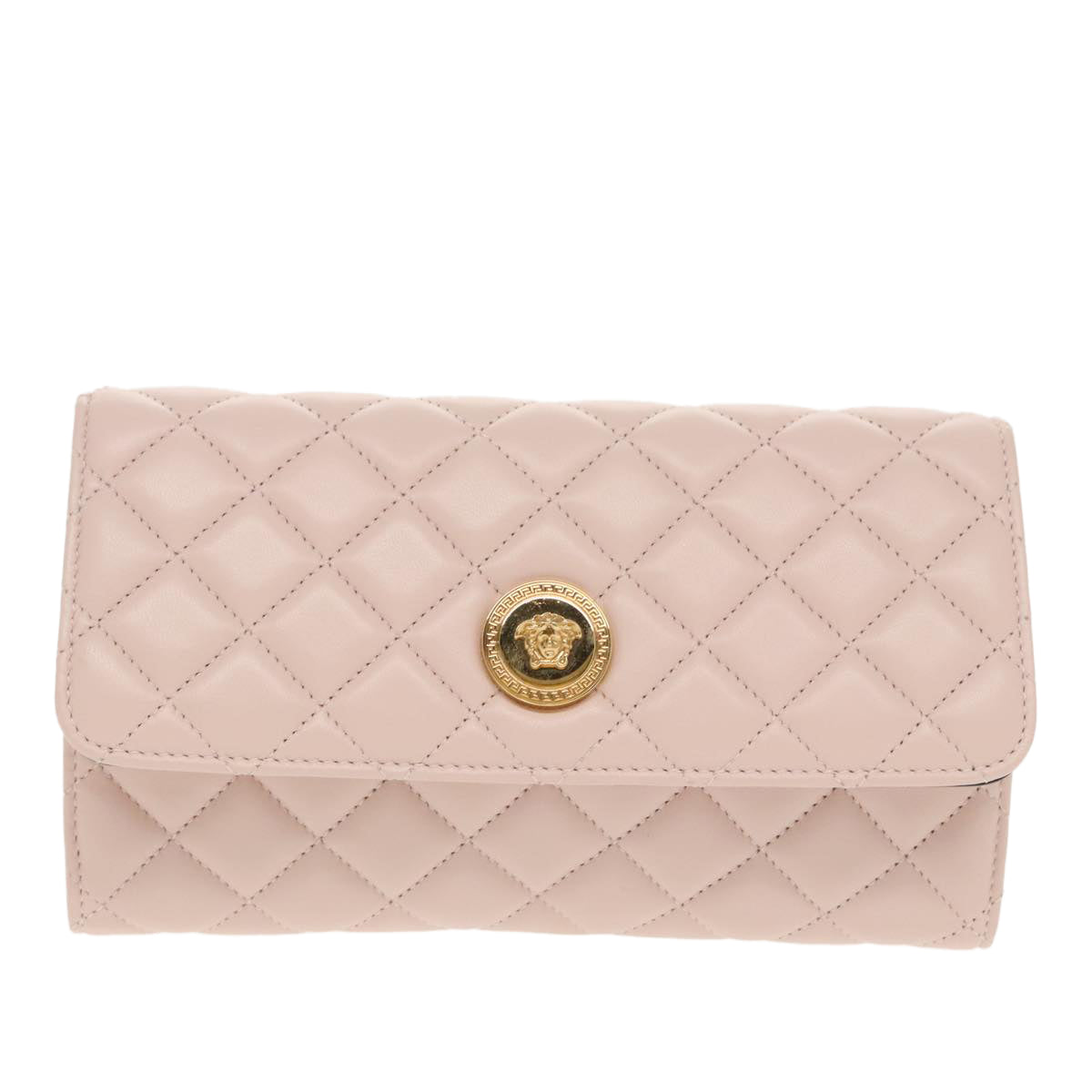 VERSACE Chain Wallet Leather Pink Gold Auth 99393