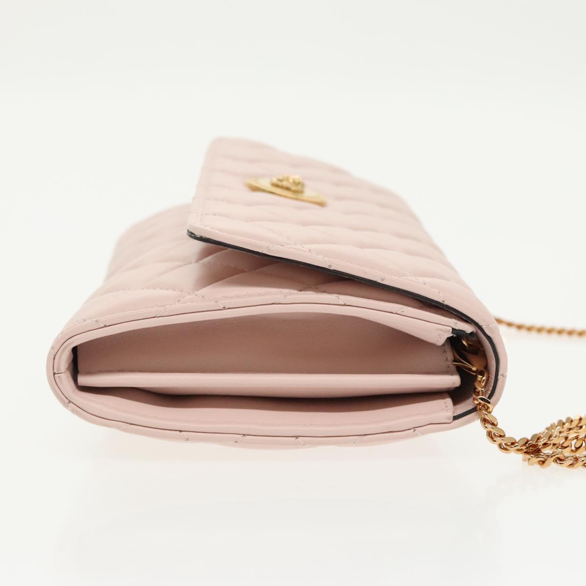 VERSACE Chain Wallet Leather Pink Gold Auth 99393