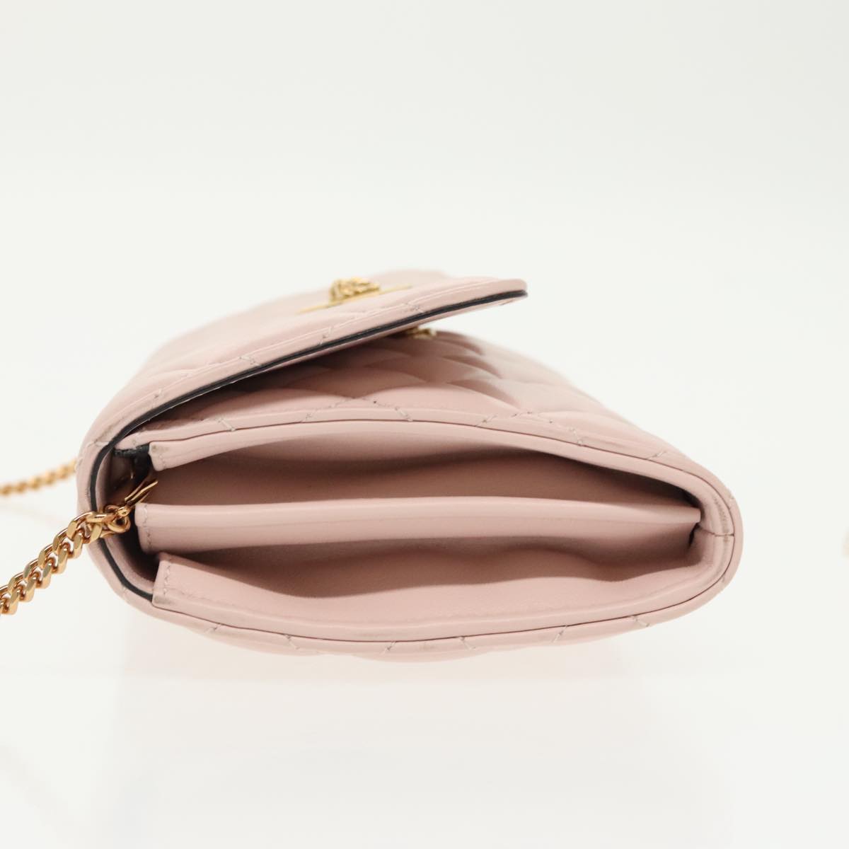 VERSACE Chain Wallet Leather Pink Gold Auth 99393