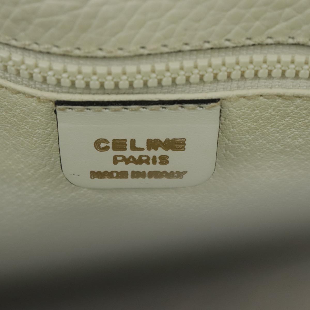 CELINE Shoulder Bag Leather White Gold Auth 99394