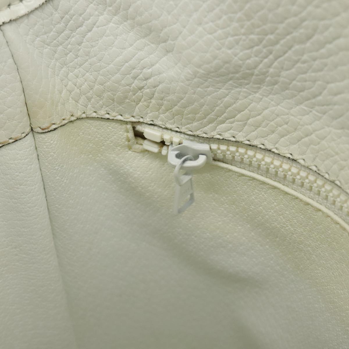 CELINE Shoulder Bag Leather White Gold Auth 99394