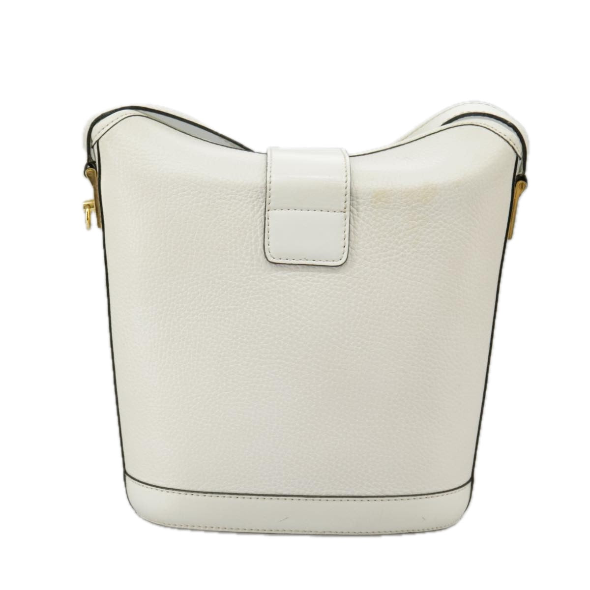 CELINE Shoulder Bag Leather White Gold Auth 99394 - 0