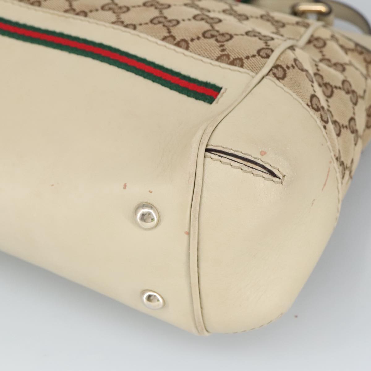 GUCCI GG Canvas Web Sherry Line Hand Bag 2way Beige Red 269894 Auth 99406