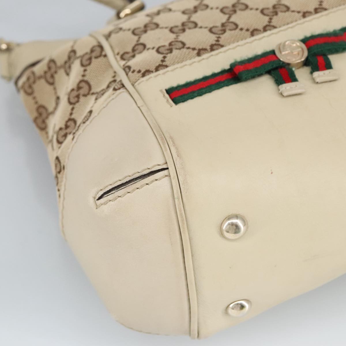 GUCCI GG Canvas Web Sherry Line Hand Bag 2way Beige Red 269894 Auth 99406