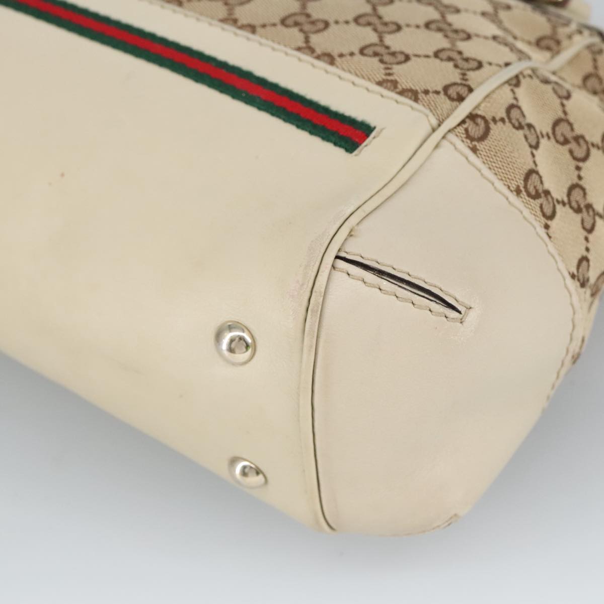 GUCCI GG Canvas Web Sherry Line Hand Bag 2way Beige Red 269894 Auth 99406