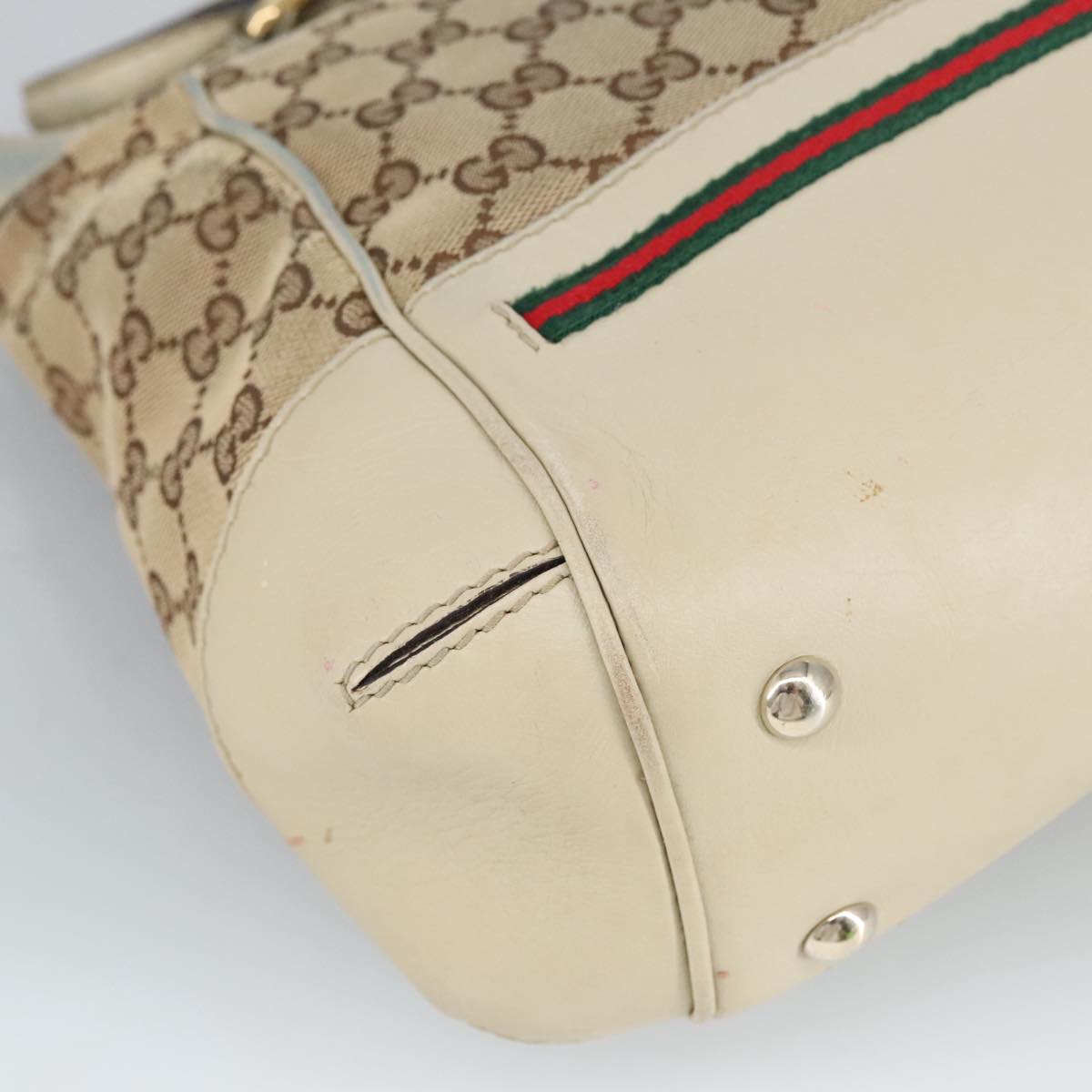 GUCCI GG Canvas Web Sherry Line Hand Bag 2way Beige Red 269894 Auth 99406