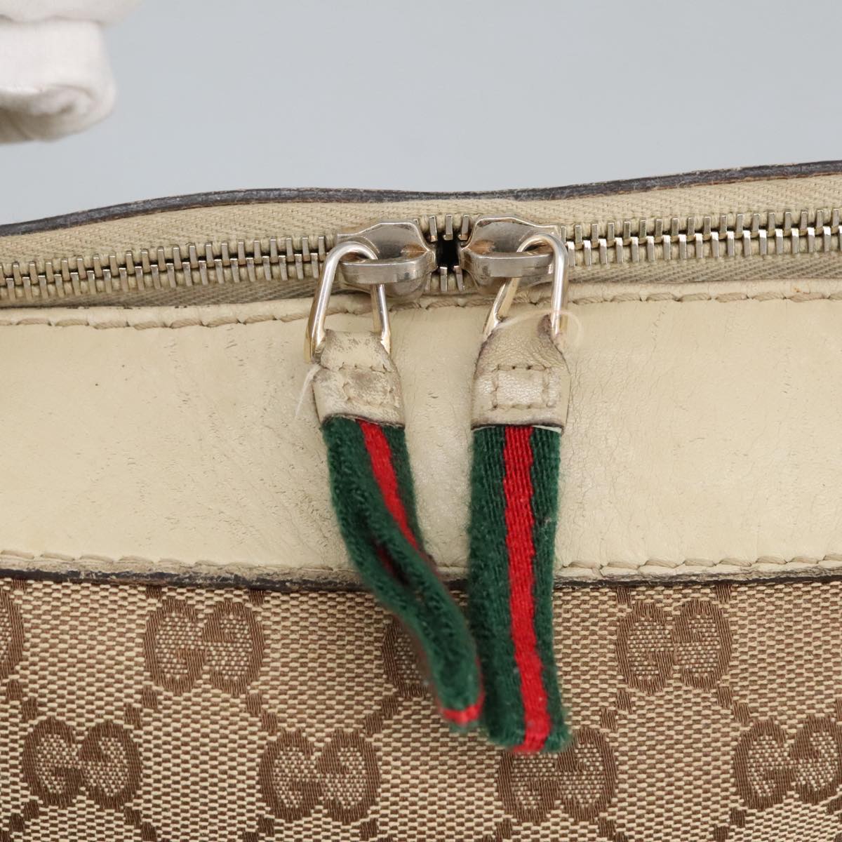 GUCCI GG Canvas Web Sherry Line Hand Bag 2way Beige Red 269894 Auth 99406