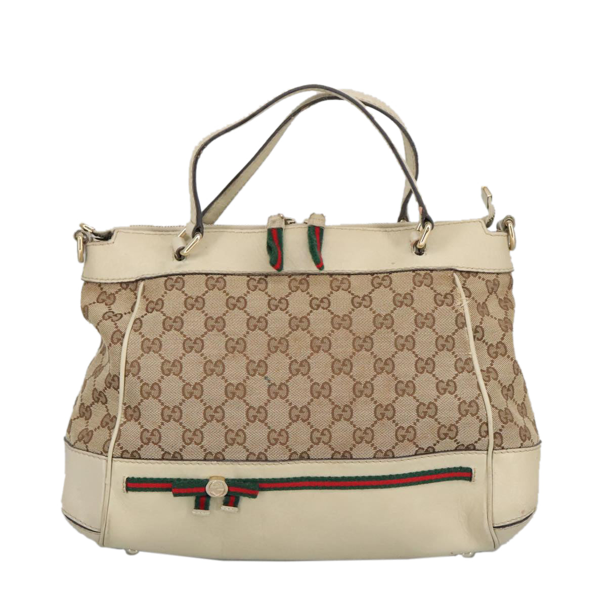 GUCCI GG Canvas Web Sherry Line Hand Bag 2way Beige Red 269894 Auth 99406