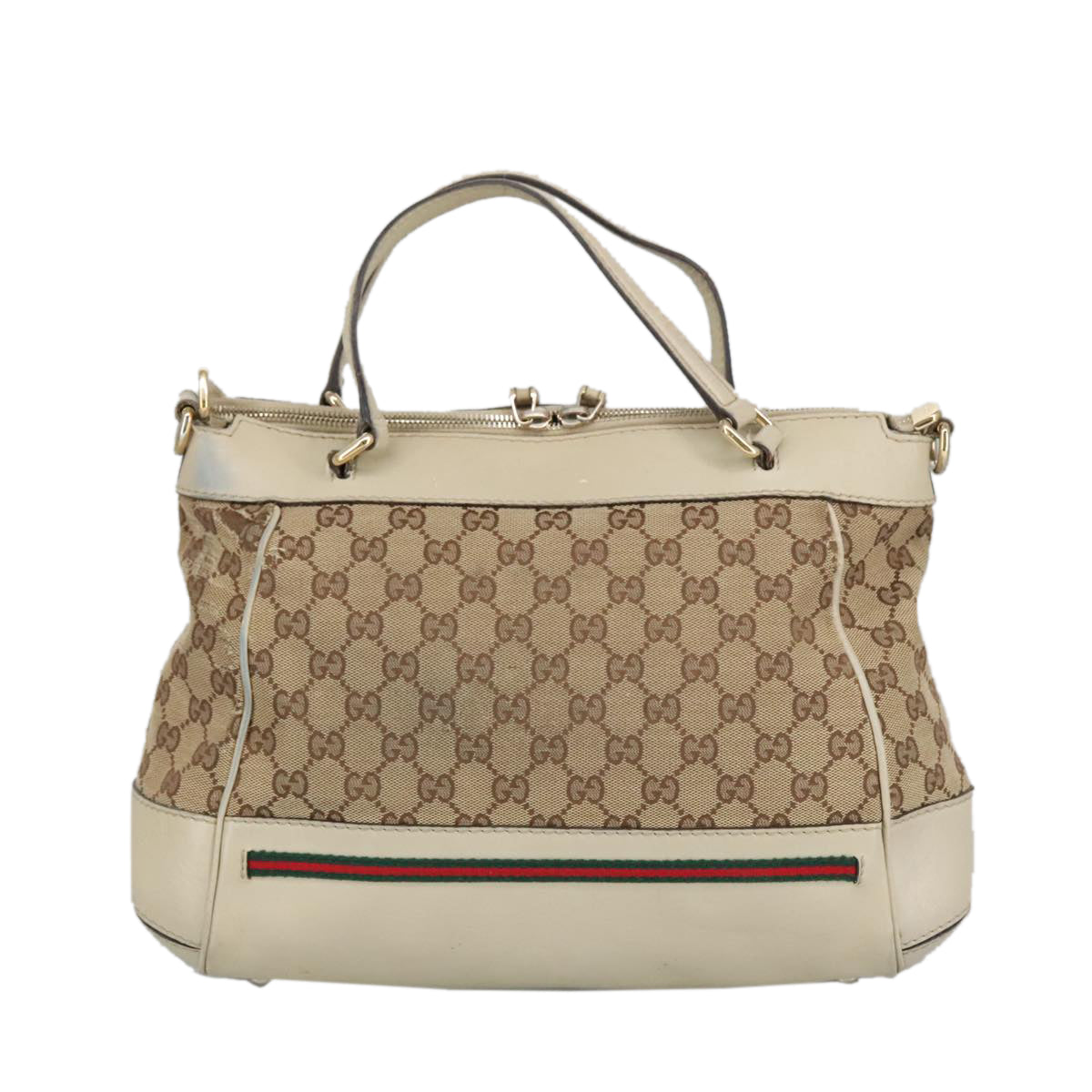 GUCCI GG Canvas Web Sherry Line Hand Bag 2way Beige Red 269894 Auth 99406 - 0