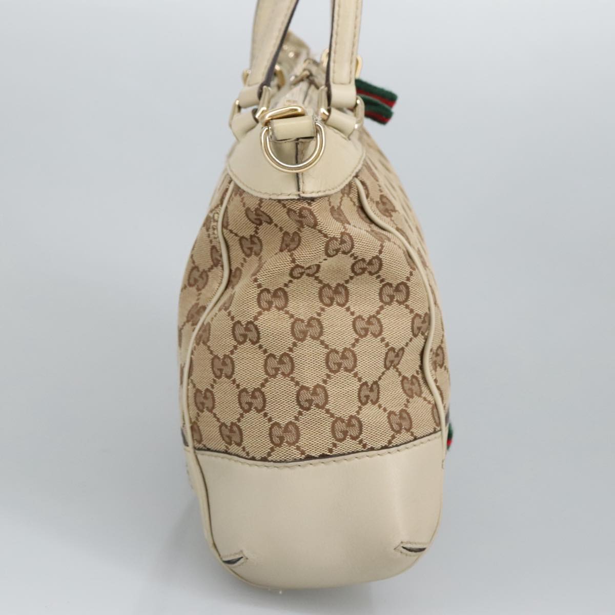 GUCCI GG Canvas Web Sherry Line Hand Bag 2way Beige Red 269894 Auth 99406