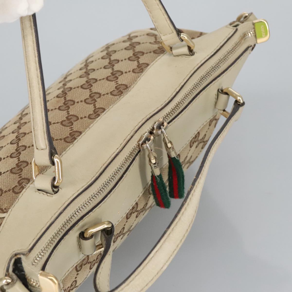 GUCCI GG Canvas Web Sherry Line Hand Bag 2way Beige Red 269894 Auth 99406