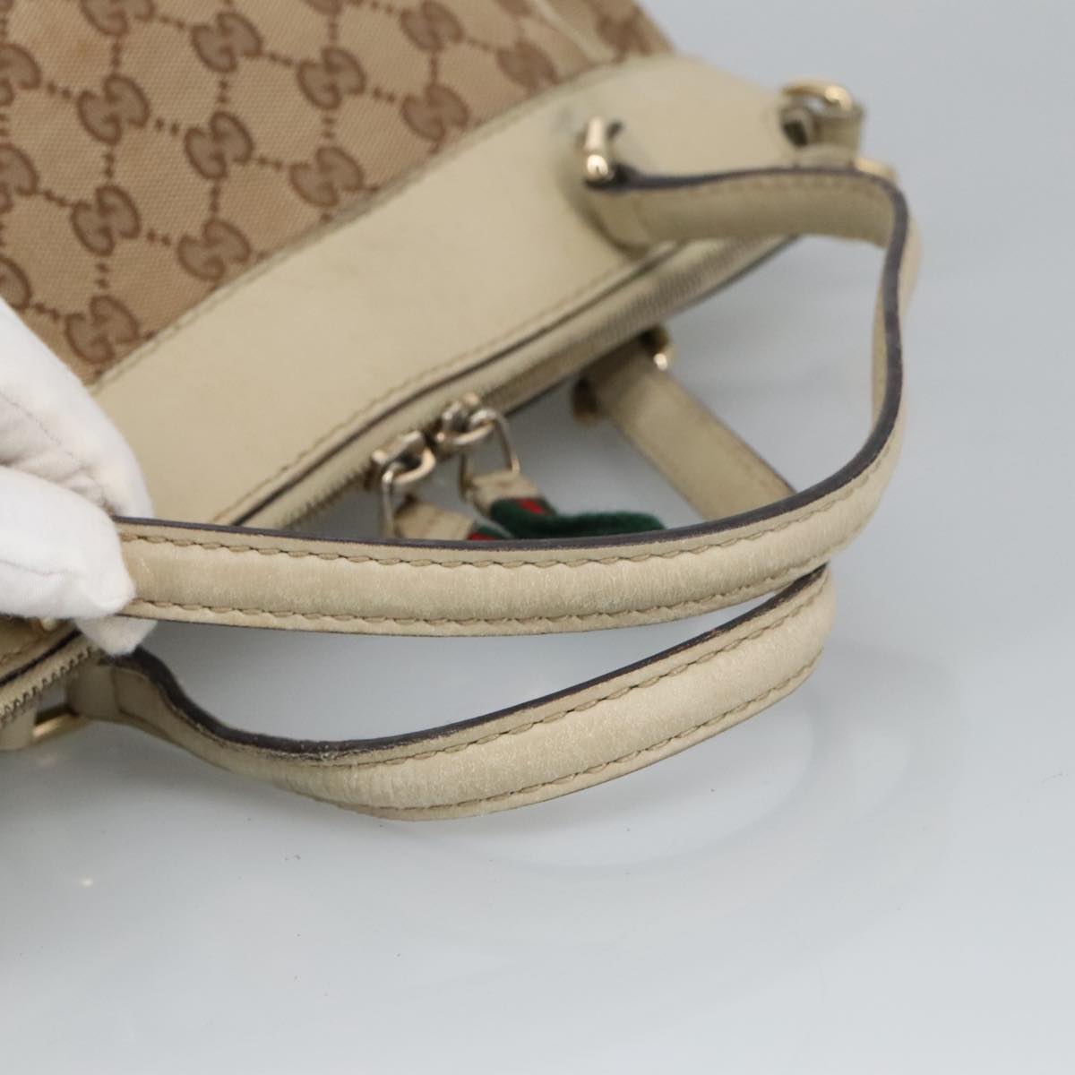 GUCCI GG Canvas Web Sherry Line Hand Bag 2way Beige Red 269894 Auth 99406