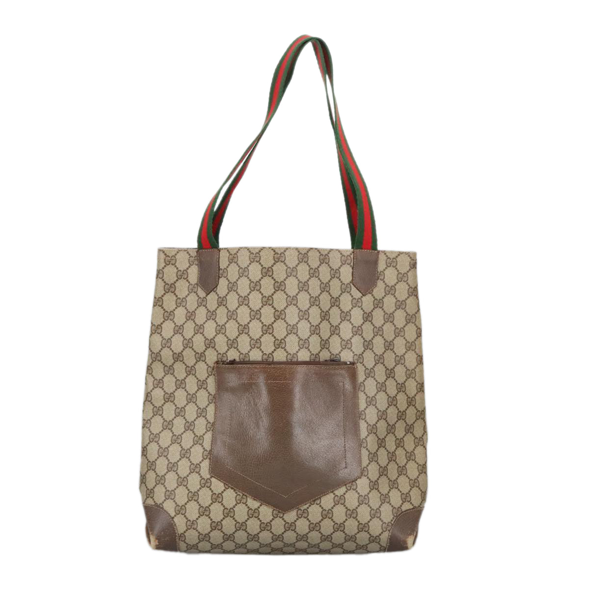 GUCCI GG Supreme Web Sherry Line Tote Bag PVC Beige Red Green Auth 99410