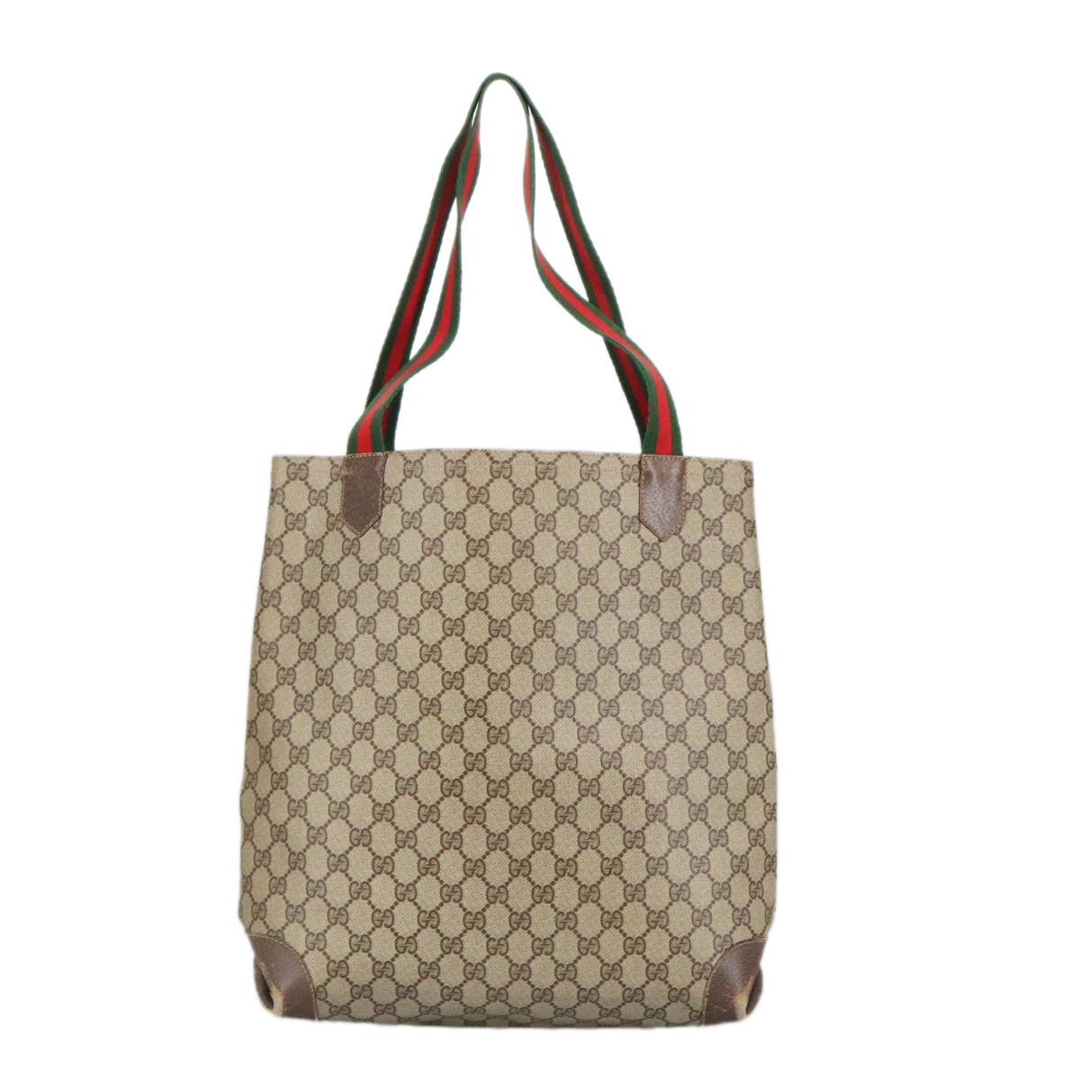 GUCCI GG Supreme Web Sherry Line Tote Bag PVC Beige Red Green Auth 99410 - 0