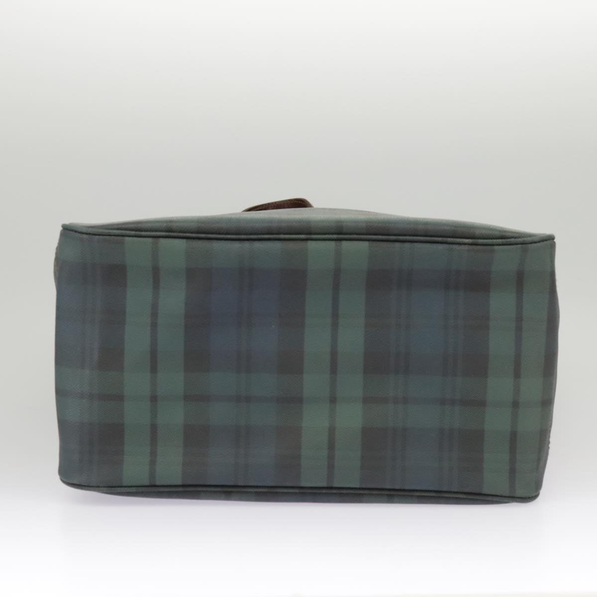 Poro Ralph Lauren Tartan Plaid Tote Bag PVC Leather Green Brown Auth 99411