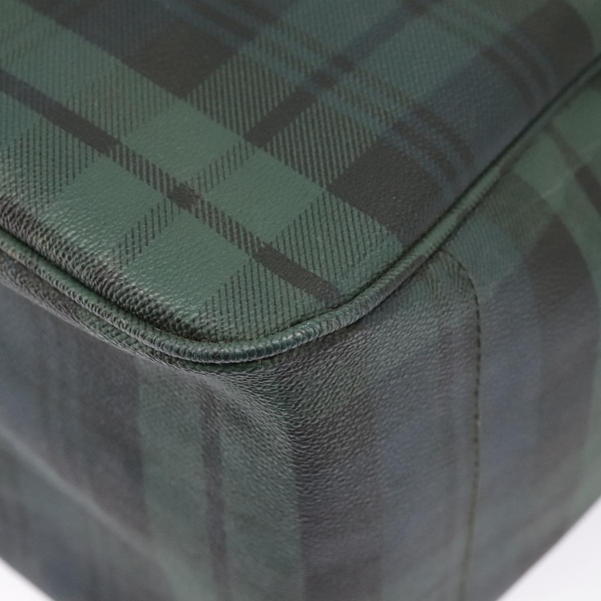 Poro Ralph Lauren Tartan Plaid Tote Bag PVC Leather Green Brown Auth 99411