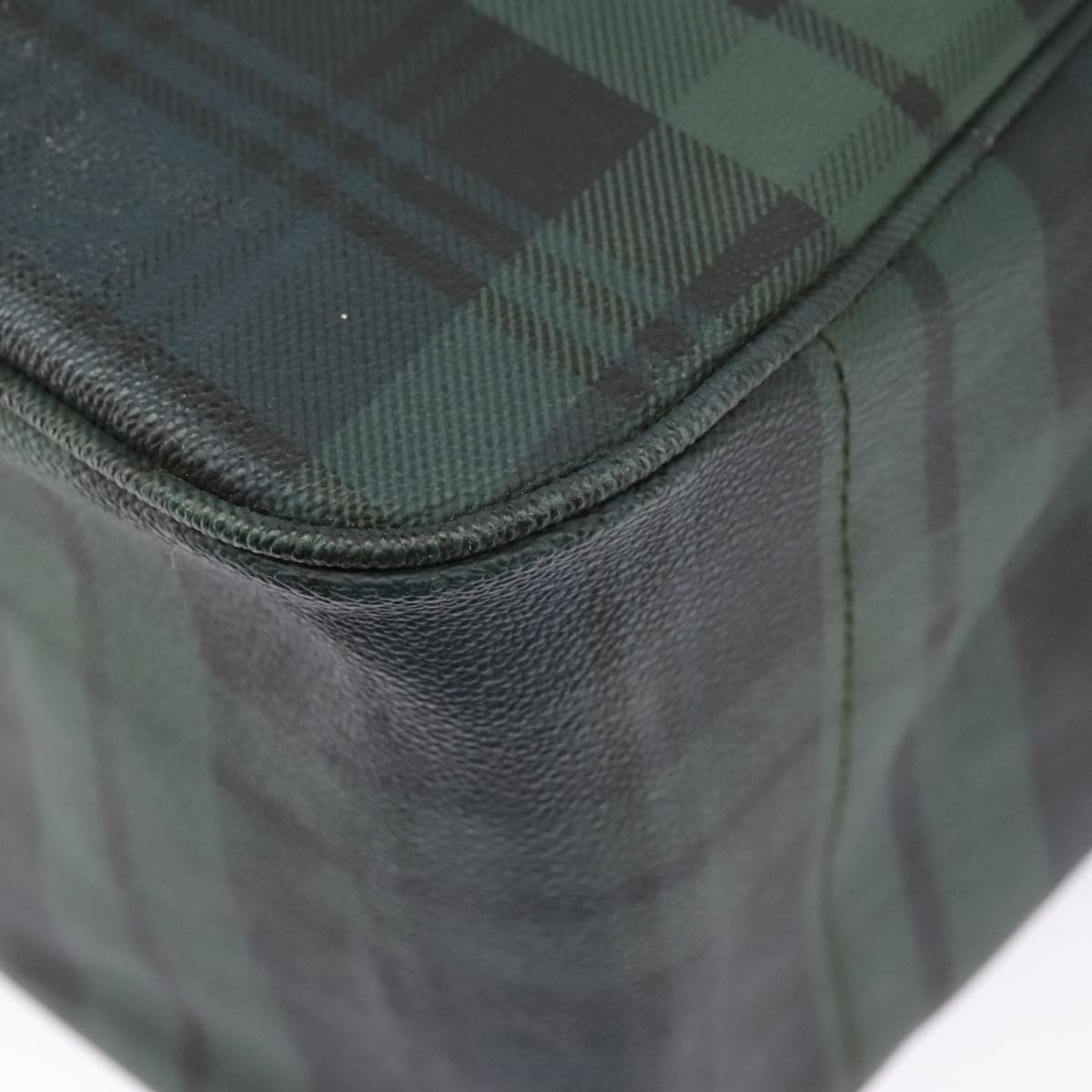 Poro Ralph Lauren Tartan Plaid Tote Bag PVC Leather Green Brown Auth 99411