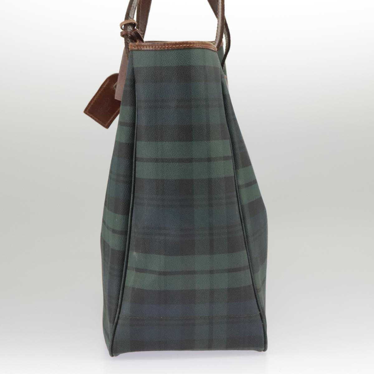 Poro Ralph Lauren Tartan Plaid Tote Bag PVC Leather Green Brown Auth 99411