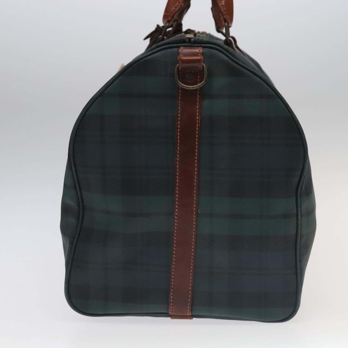 Poro Ralph Lauren Tartan Plaid Boston Bag PVC 2way Green Brown Auth 99412