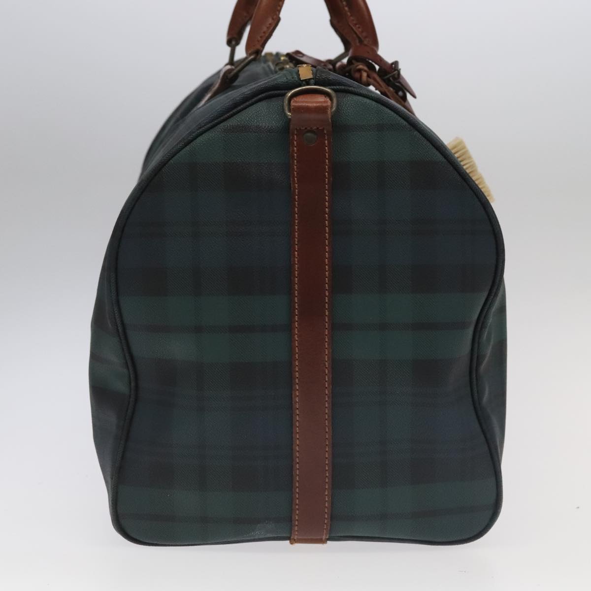 Poro Ralph Lauren Tartan Plaid Boston Bag PVC 2way Green Brown Auth 99412