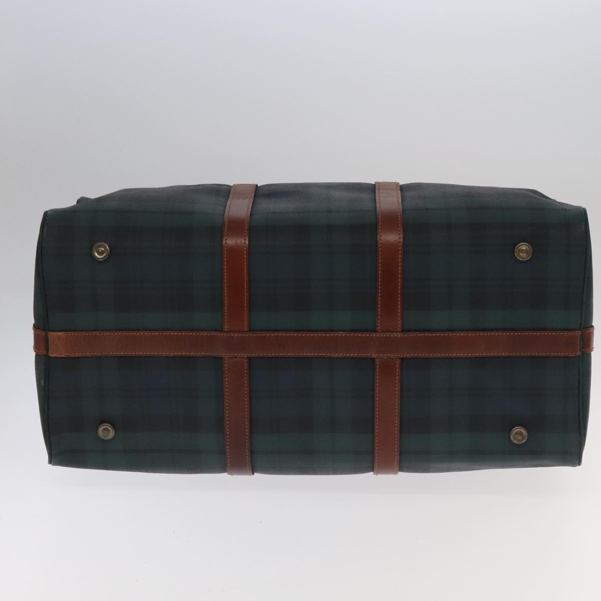 Poro Ralph Lauren Tartan Plaid Boston Bag PVC 2way Green Brown Auth 99412