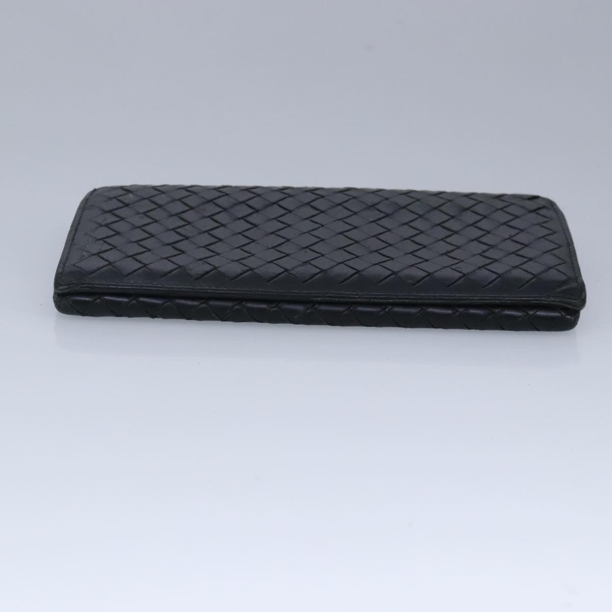 BOTTEGA VENETA INTRECCIATO Long Wallet Leather Black Auth 99415