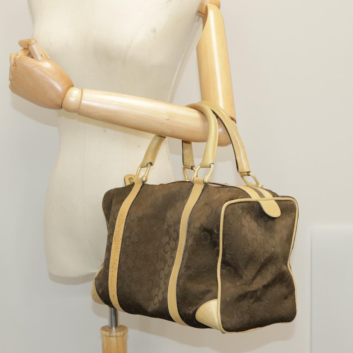 CELINE C saluki Hand Bag Canvas Brown Auth 99417