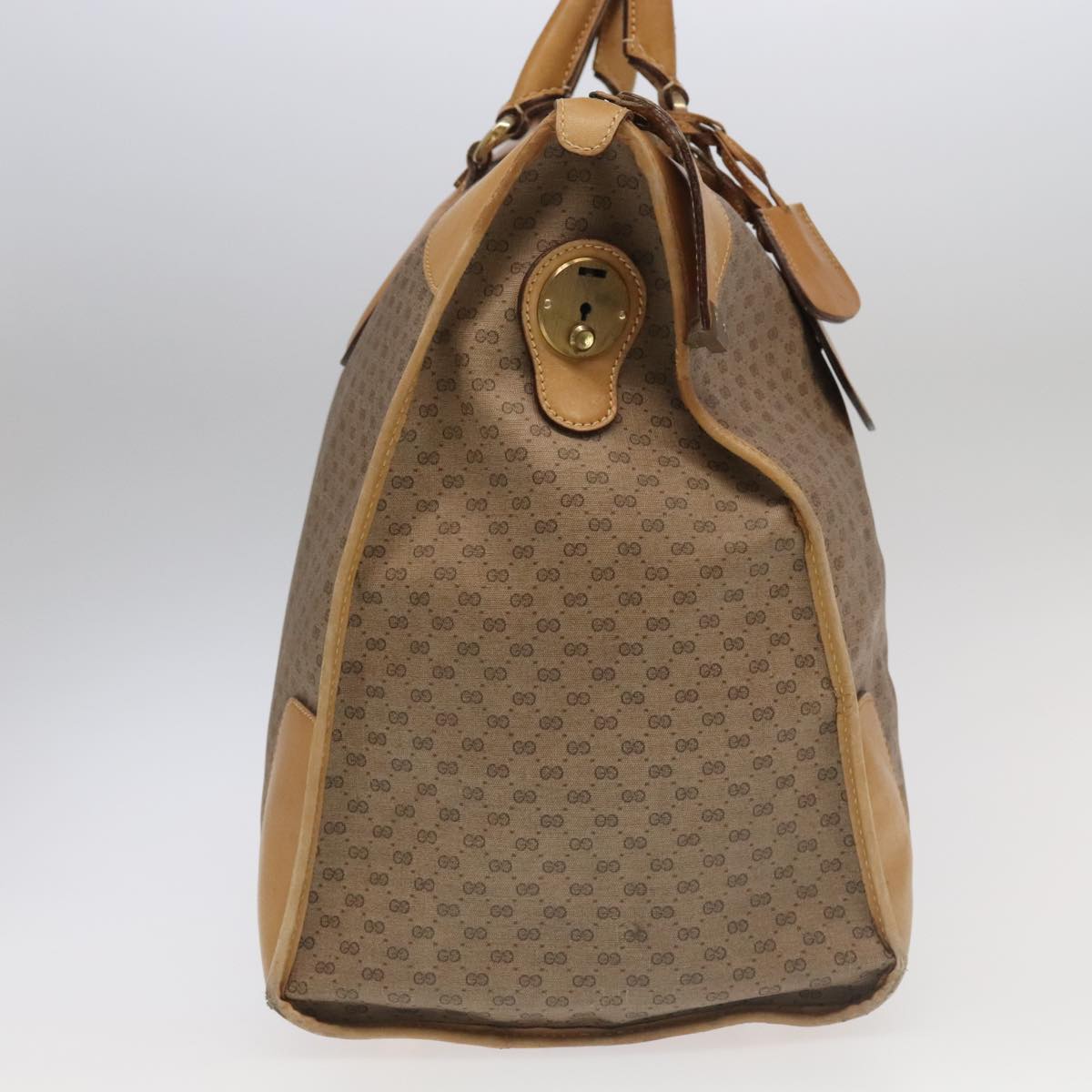 GUCCI Micro GG Canvas Boston Bag PVC Leather 2way Beige Auth 99419