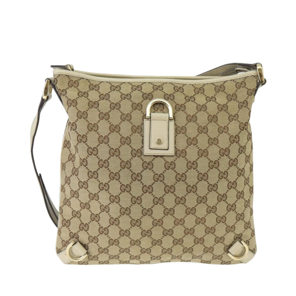 GUCCI GG Canvas Shoulder Bag Beige Gold 131326 Auth 99430