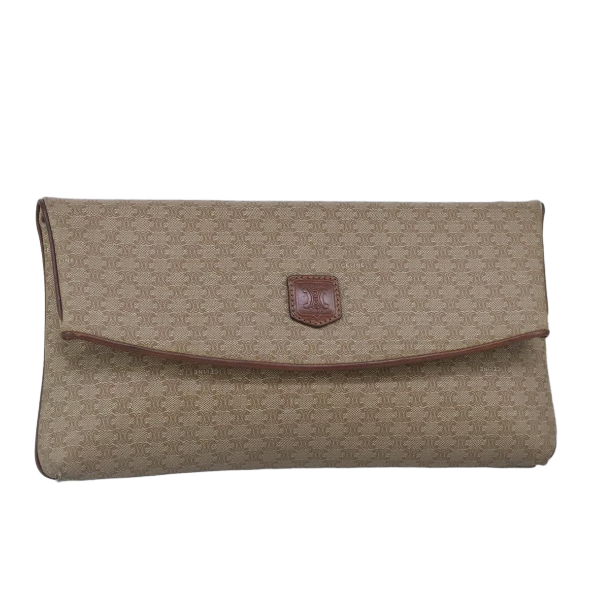 CELINE Macadam Canvas Clutch Bag PVC Leather Brown Auth 99431