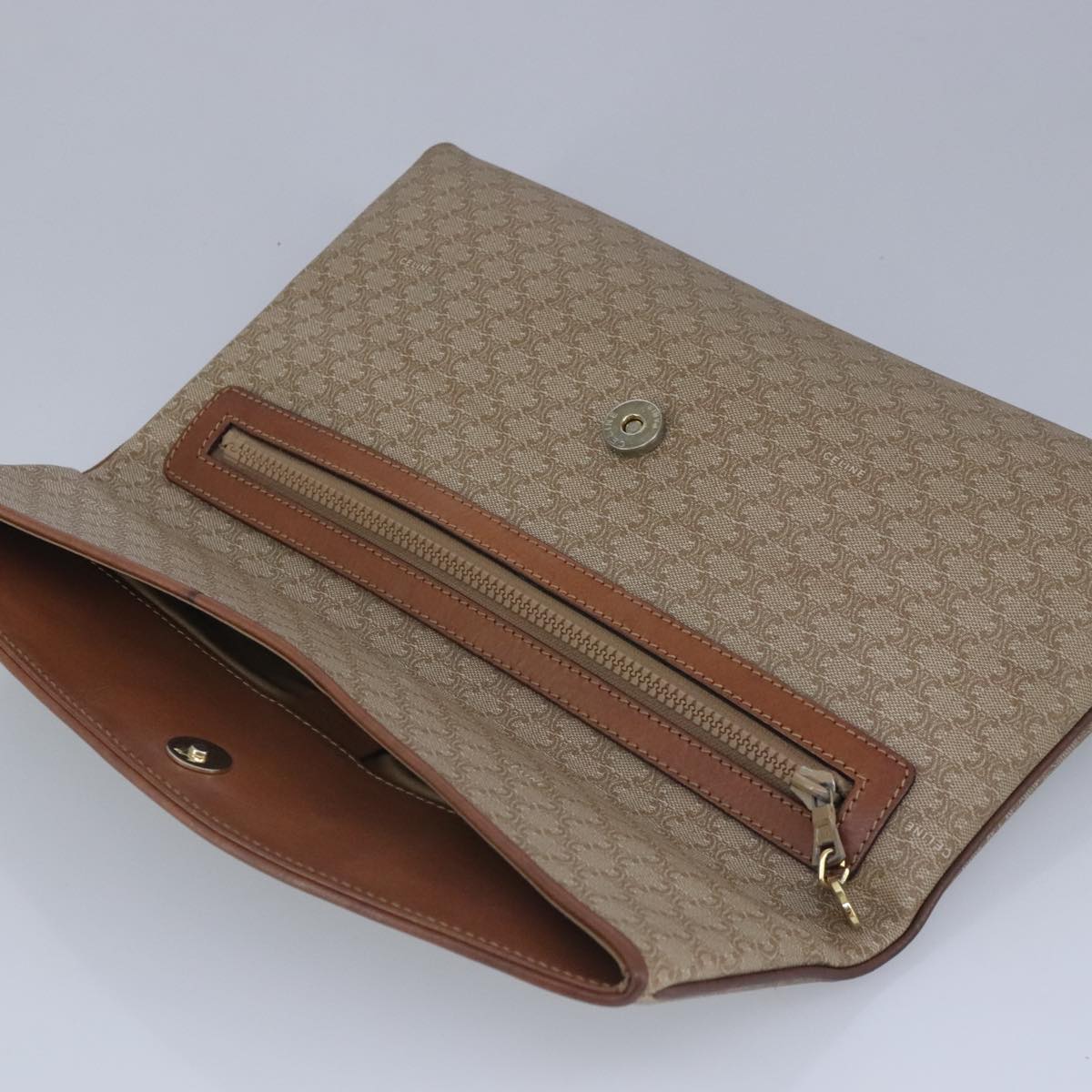 CELINE Macadam Canvas Clutch Bag PVC Leather Brown Auth 99431