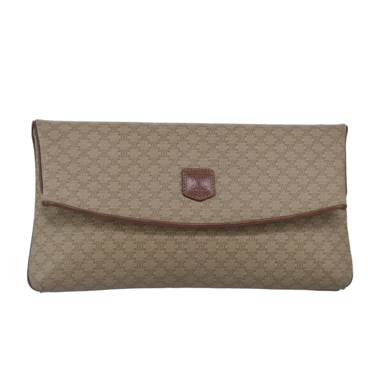 CELINE Macadam Canvas Clutch Bag PVC Leather Brown Auth 99431